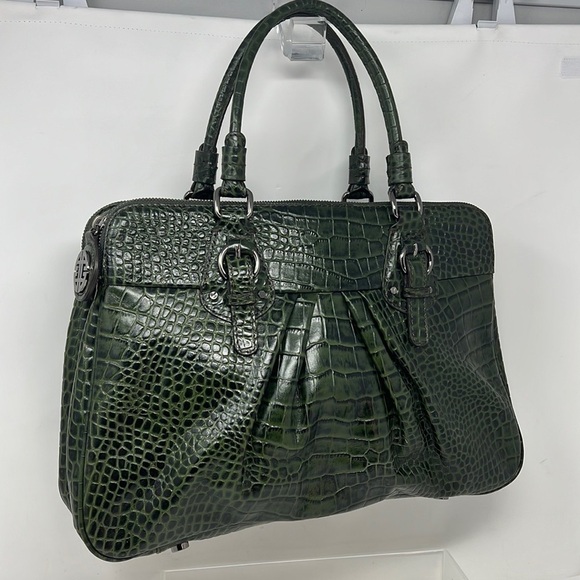 Antonio Melani Green Leather Croc Embossed Handbag Satchel
